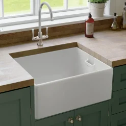 Rangemaster Grange Belfast 1 Bowl Gloss White Fireclay Ceramic Kitchen Sink & Waste - 595 x 455mm