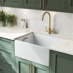 Rangemaster Grange Belfast 1 Bowl Gloss White Fireclay Ceramic Kitchen Sink & Waste - 595 x 455mm
