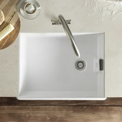 Rangemaster Grange Belfast 1 Bowl Gloss White Fireclay Ceramic Kitchen Sink & Waste - 595 x 455mm