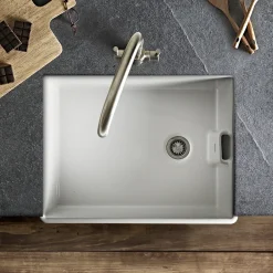 Rangemaster Grange Belfast 1 Bowl Gloss White Fireclay Ceramic Kitchen Sink & Waste - 595 x 455mm