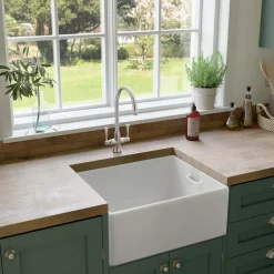 Rangemaster Grange Belfast 1 Bowl Gloss White Fireclay Ceramic Kitchen Sink & Waste - 595 x 455mm
