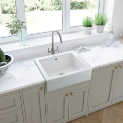 Rangemaster Hartland Belfast 1 Bowl Gloss White Fireclay Ceramic Kitchen Sink & Waste - 622 x 494mm