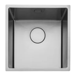 Rangemaster Kube 1 Bowl Brushed Stainless Steel Inset/Undermount Sink & Waste Kit - 440 x 440mm