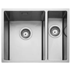Rangemaster Kube 1.5 Bowl Stainless Steel Inset/Undermount Sink & Waste Kit with Right Hand Small Bowl - 560 x 440mm