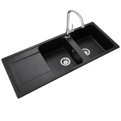 Rangemaster Loa 2 Bowl Igneous Granite Kitchen Sink with Reversible Drainer & Waste Kit - 1160 x 500mm