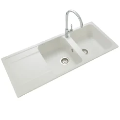Rangemaster Loa 2 Bowl Igneous Granite Kitchen Sink with Reversible Drainer & Waste Kit - 1160 x 500mm
