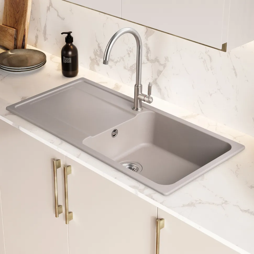 Rangemaster Loa 1 Bowl Igneous Granite Kitchen Sink with Reversible Drainer & Waste Kit - 1000 x 500mm