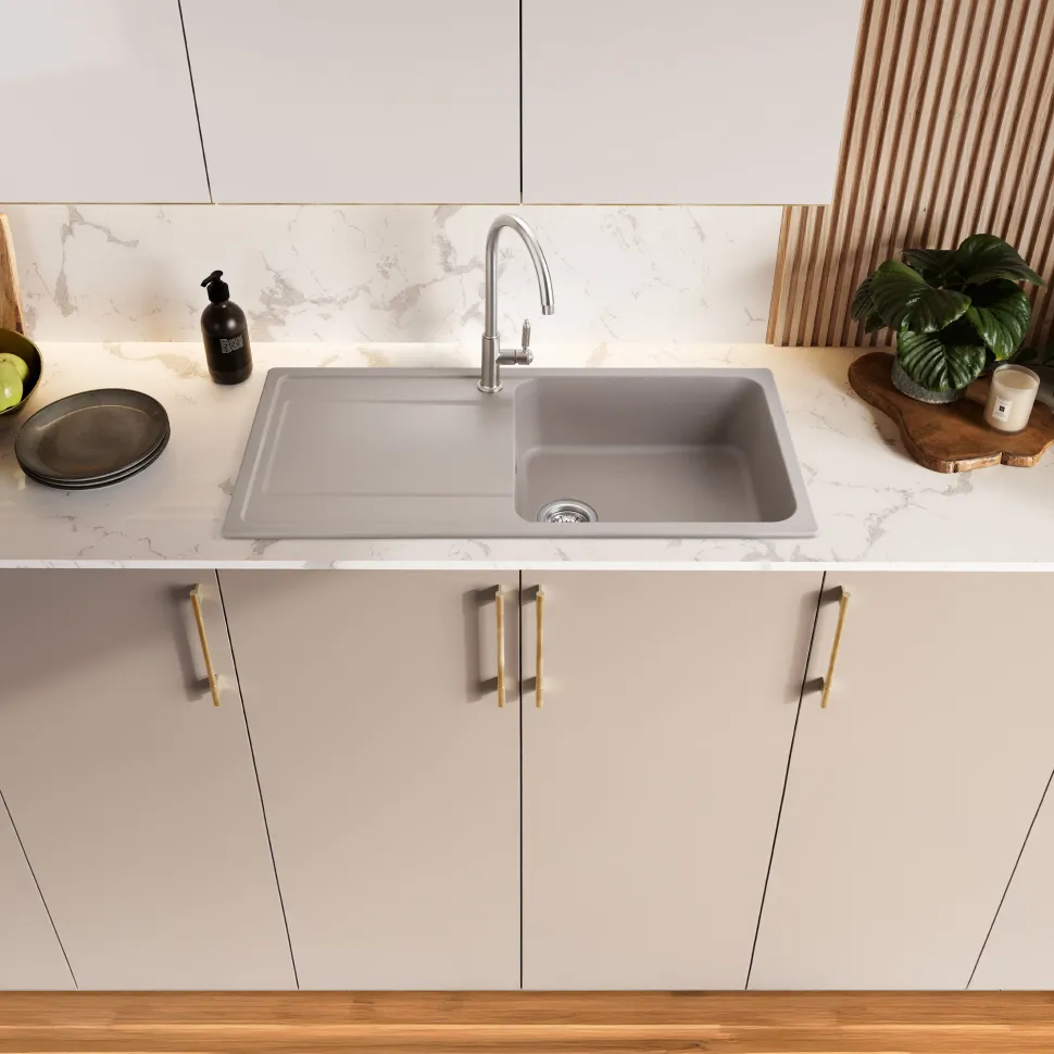 Rangemaster Loa 1 Bowl Igneous Granite Kitchen Sink with Reversible Drainer & Waste Kit - 1000 x 500mm
