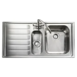 Rangemaster Manhattan 1.5 Bowl Brushed Stainless Steel Sink & Waste Kit with Left Hand Drainer - 1010 x 515mm