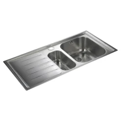 Rangemaster Manhattan 1.5 Bowl Brushed Stainless Steel Sink & Waste Kit with Left Hand Drainer - 1010 x 515mm