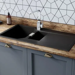 Rangemaster Mayon 1.5 Bowl Igneous Granite Kitchen Sink & Waste Kit with Reversible Drainer - 1000 x 510mm