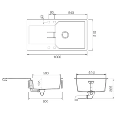 Rangemaster Mayon Large 1 Bowl Igneous Granite Kit Kitchen Sink & Waste Kit with Reversible Drainer - 1000 x 510mm