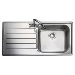 Rangemaster Oakland 1 Bowl Brushed Stainless Steel Sink & Waste Kit with Left Hand Drainer - 985 x 508mm