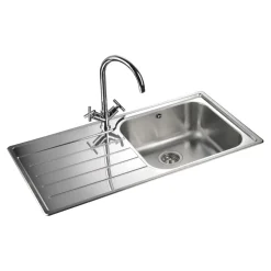 Rangemaster Oakland 1 Bowl Brushed Stainless Steel Sink & Waste Kit with Left Hand Drainer - 985 x 508mm