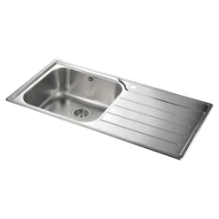 Rangemaster Oakland 1 Bowl Brushed Stainless Steel Sink & Waste Kit with Right Hand Drainer - 985 x 508mm