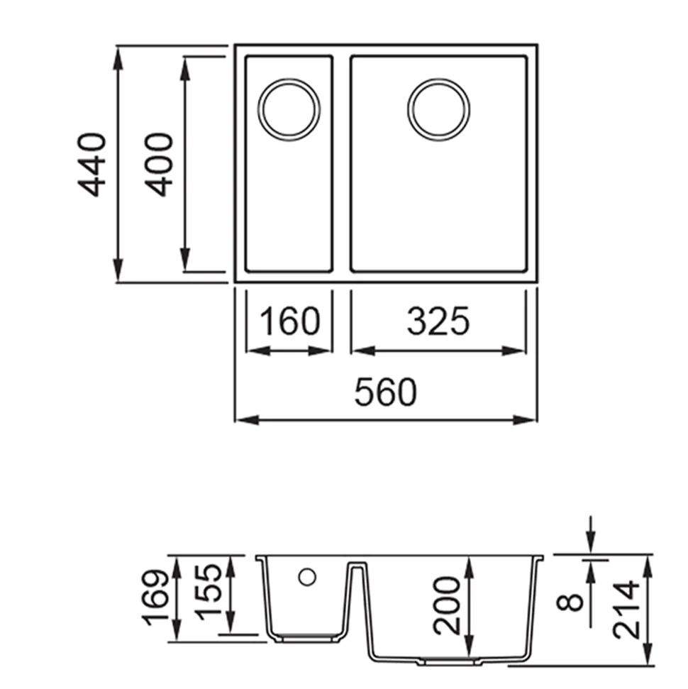 Rangemaster Oridian Undermount 1.5 Bowl Igneous Granite Composite Kitchen Sink & Waste Kit - 560 x 440mm