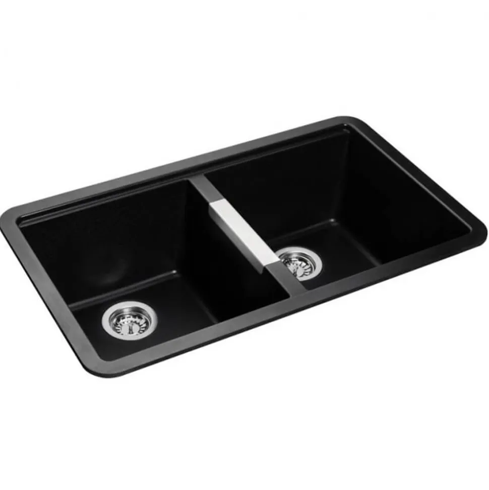 Rangemaster Paragon 2 Bowl Granite Composite Undermount Kitchen Sink & Waste Kit - 824 x 481mm