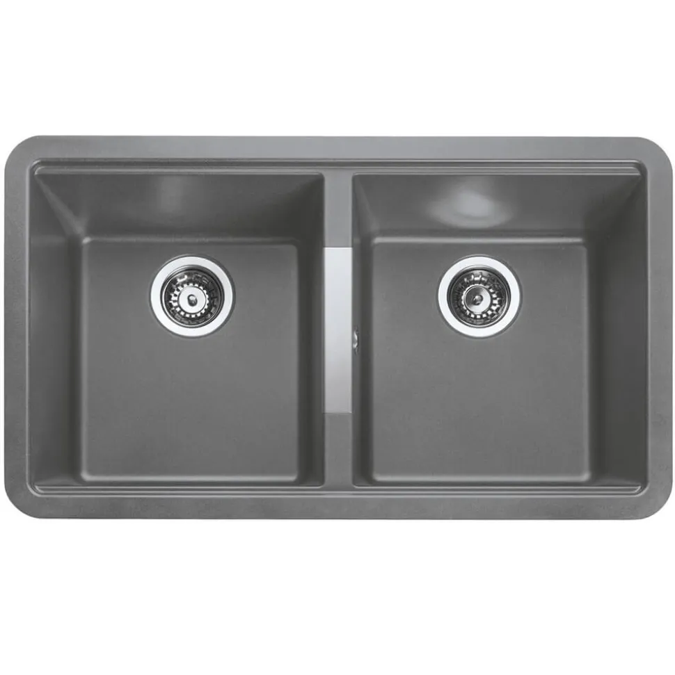 Rangemaster Paragon 2 Bowl Granite Composite Undermount Kitchen Sink & Waste Kit - 824 x 481mm
