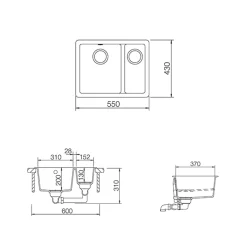 Rangemaster Paragon 1.5 Bowl Igneous Granite Composite Undermount Kitchen Sink & Waste Kit - 550 x 430mm