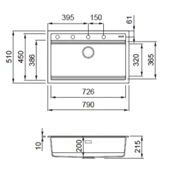 Rangemaster Prato Inset 1 Bowl Igneous Granite Composite Kitchen Sink & Waste Kit - 790 x 510mm