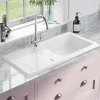 Rangemaster Rustic 1 Bowl White Ceramic Sink & Waste Kit with Reversible Drainer - 1000 x 500mm