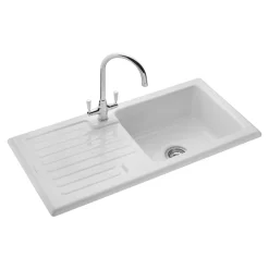 Rangemaster Rustic 1 Bowl White Ceramic Sink & Waste Kit with Reversible Drainer - 1000 x 500mm