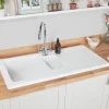 Rangemaster Rustic 1.5 Bowl White Ceramic Sink & Waste Kit with Reversible Drainer - 1000 x 500mm