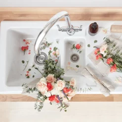 Rangemaster Rustic 1.5 Bowl White Ceramic Sink & Waste Kit with Reversible Drainer - 1000 x 500mm