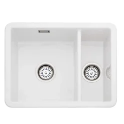 Rangemaster Rustique 1.5 Bowl Ceramic Undermount / Inset Kitchen Sink & Waste Kit - 557 x 430 mm