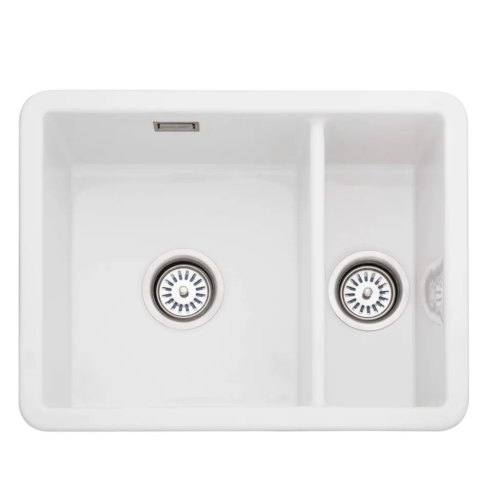 Rangemaster Rustique 1.5 Bowl Ceramic Undermount / Inset Kitchen Sink & Waste Kit - 557 x 430 mm