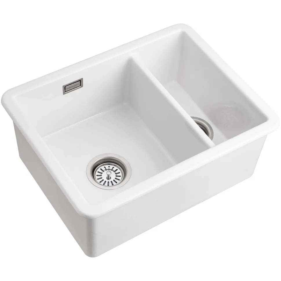 Rangemaster Rustique 1.5 Bowl Ceramic Undermount / Inset Kitchen Sink & Waste Kit - 557 x 430 mm
