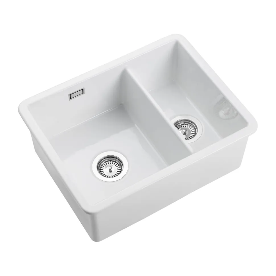 Rangemaster Rustique 1.5 Bowl Ceramic Undermount / Inset Kitchen Sink & Waste Kit - 595 x 460mm