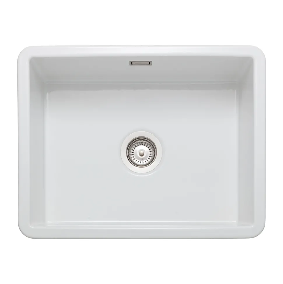 Rangemaster Rustique 1 Bowl Inset/Undermount Fireclay White Ceramic Kitchen Sink & Waste Kit - 598 x 462mm