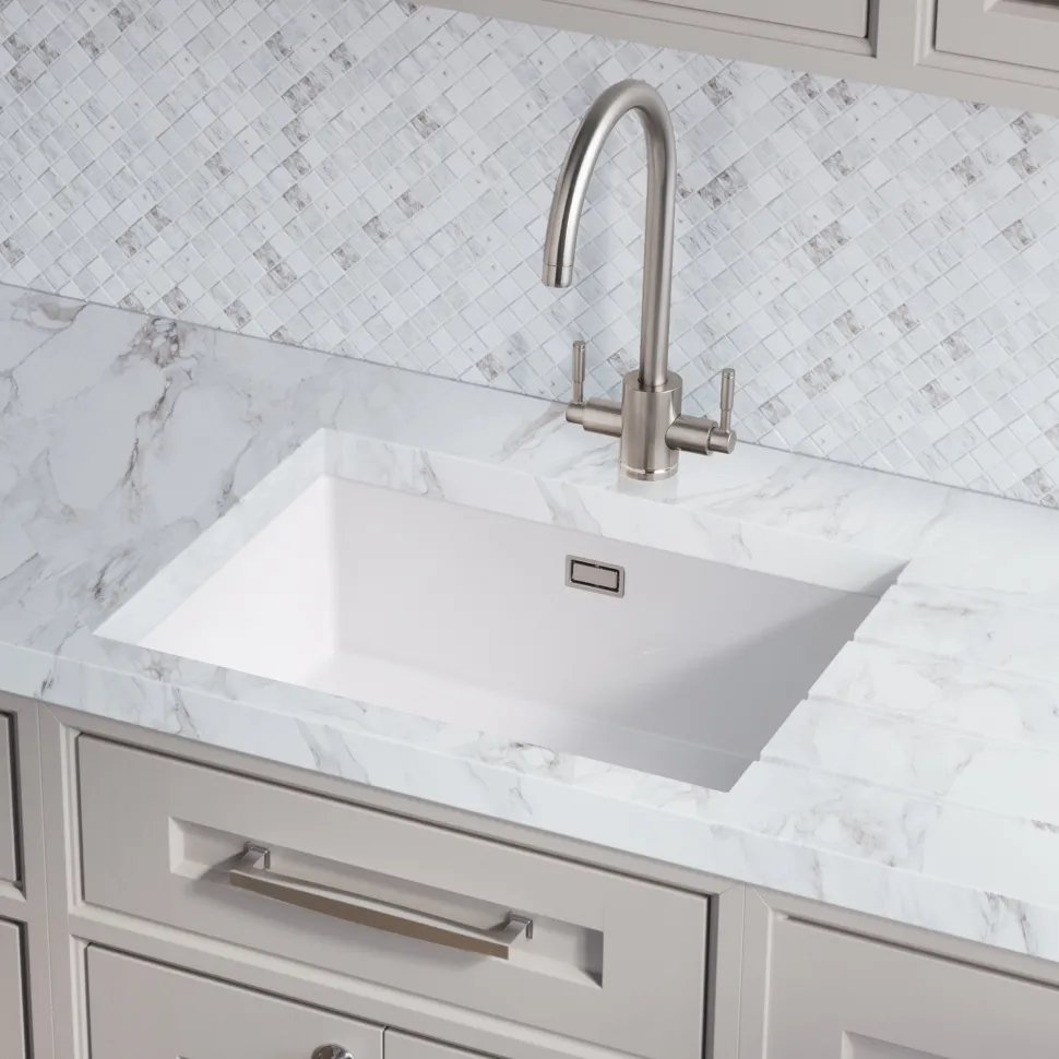 Rangemaster Rustique 1 Bowl Inset/Undermount Fireclay White Ceramic Kitchen Sink & Waste Kit - 598 x 462mm