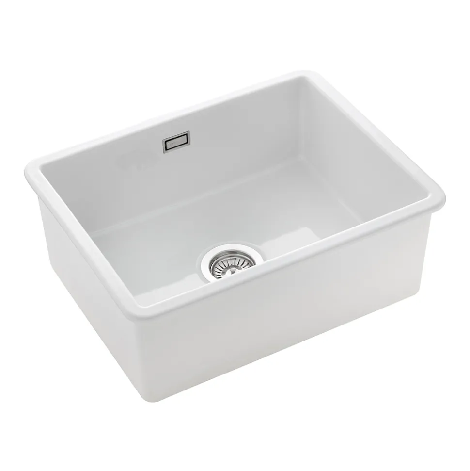 Rangemaster Rustique 1 Bowl Inset/Undermount Fireclay White Ceramic Kitchen Sink & Waste Kit - 598 x 462mm