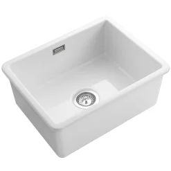 Rangemaster Rustique 1 Bowl Inset/Undermount Fireclay White Ceramic Kitchen Sink & Waste Kit - 557 x 430 mm