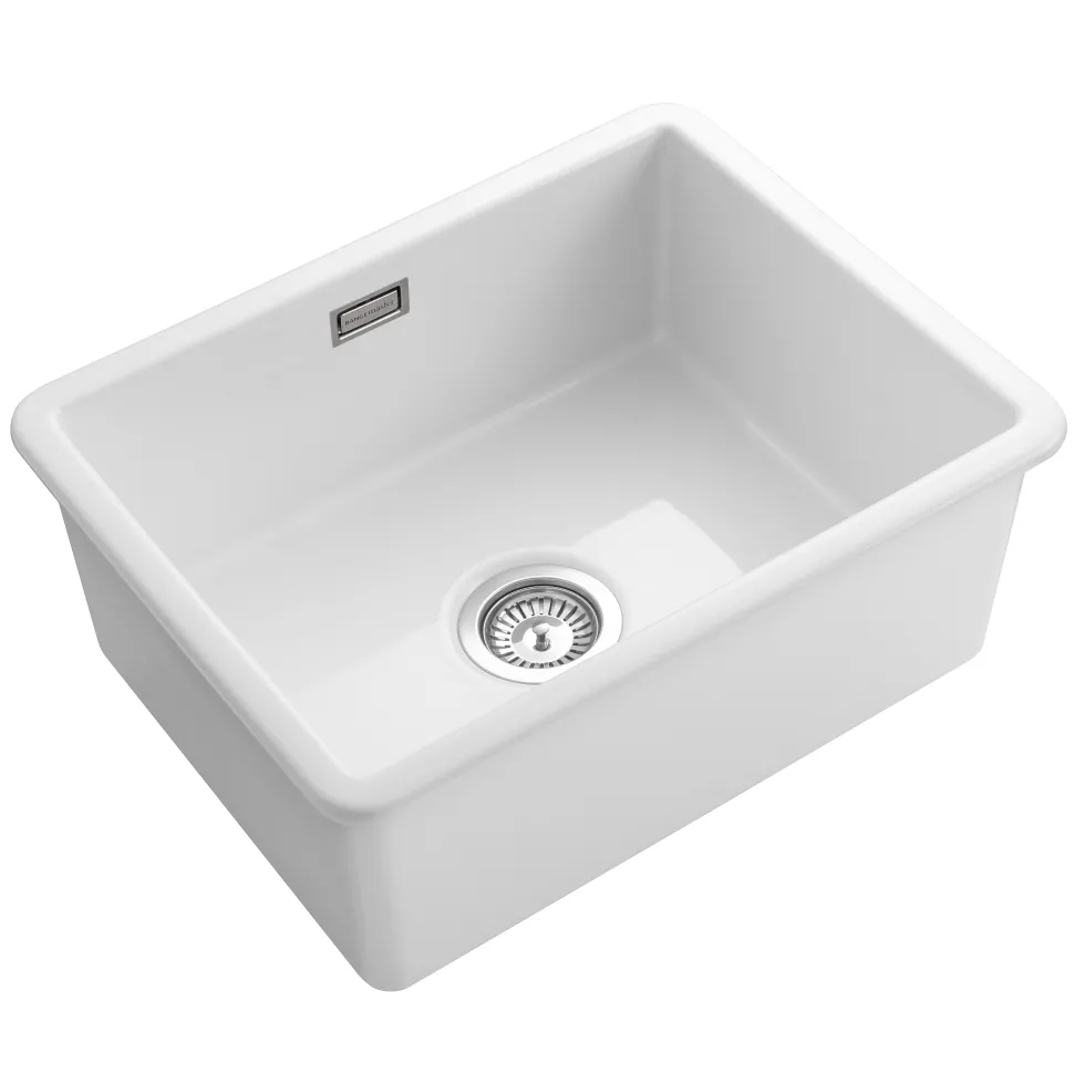Rangemaster Rustique 1 Bowl Inset/Undermount Fireclay White Ceramic Kitchen Sink & Waste Kit - 557 x 430 mm