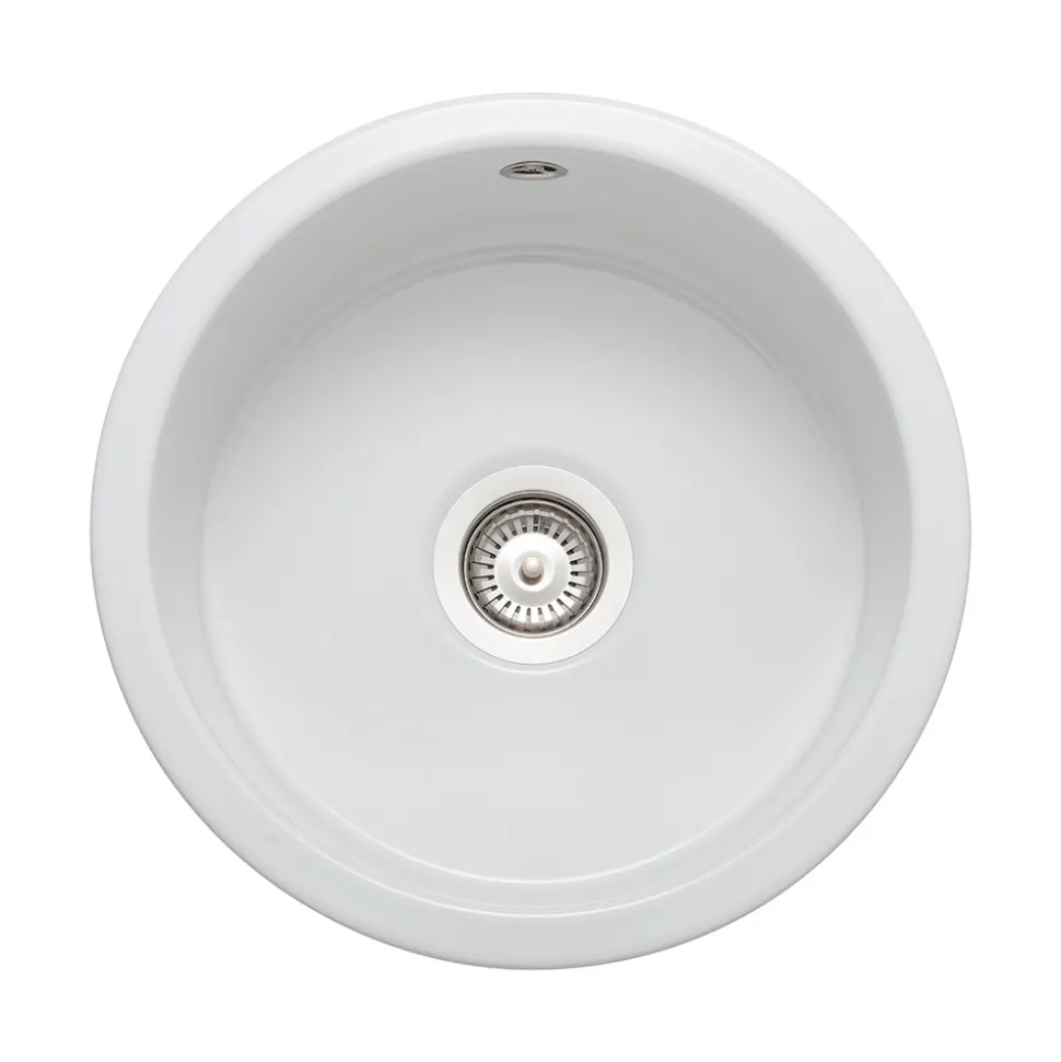 Rangemaster Rustique 1 Bowl Inset/Undermount Fireclay White Ceramic Kitchen Sink & Waste Kit - 445 x445mm