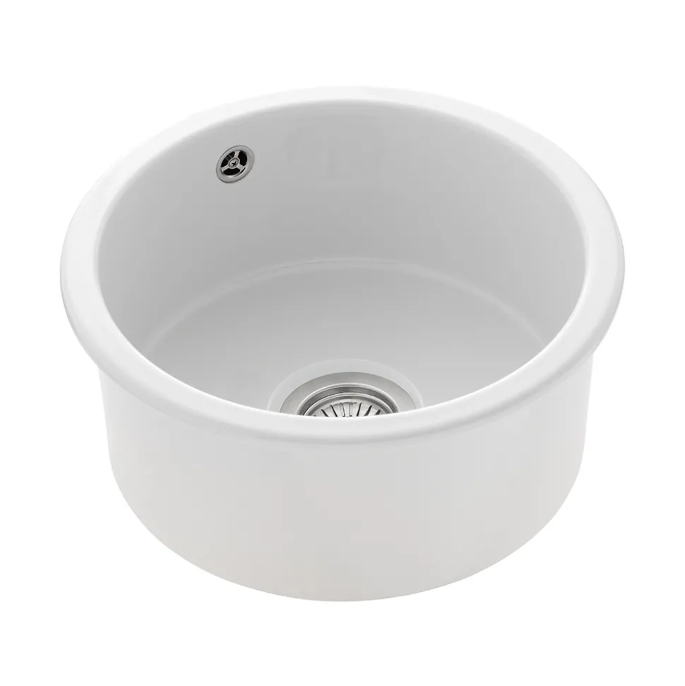 Rangemaster Rustique 1 Bowl Inset/Undermount Fireclay White Ceramic Kitchen Sink & Waste Kit - 445 x445mm