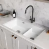Rangemaster Rustique 2 Bowl Inset/Undermount Fireclay White Ceramic Kitchen Sink & Waste Kit - 796 x 462mm