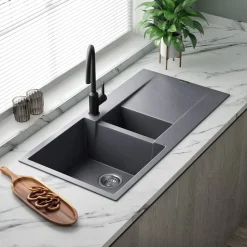 Reginox Amsterdam 1.5 Bowl Granite Composite Kitchen Sink & Waste Kit with Reversible Drainer - 1000 x 500mm