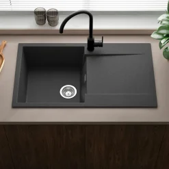 Reginox Amsterdam Compact Single Bowl Granite Composite Kitchen sink & Waste Kit with Reversible Drainer - 860 x 500mm