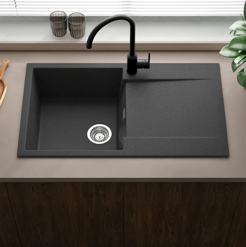 Reginox Amsterdam Compact Single Bowl Granite Composite Kitchen sink & Waste Kit with Reversible Drainer - 860 x 500mm