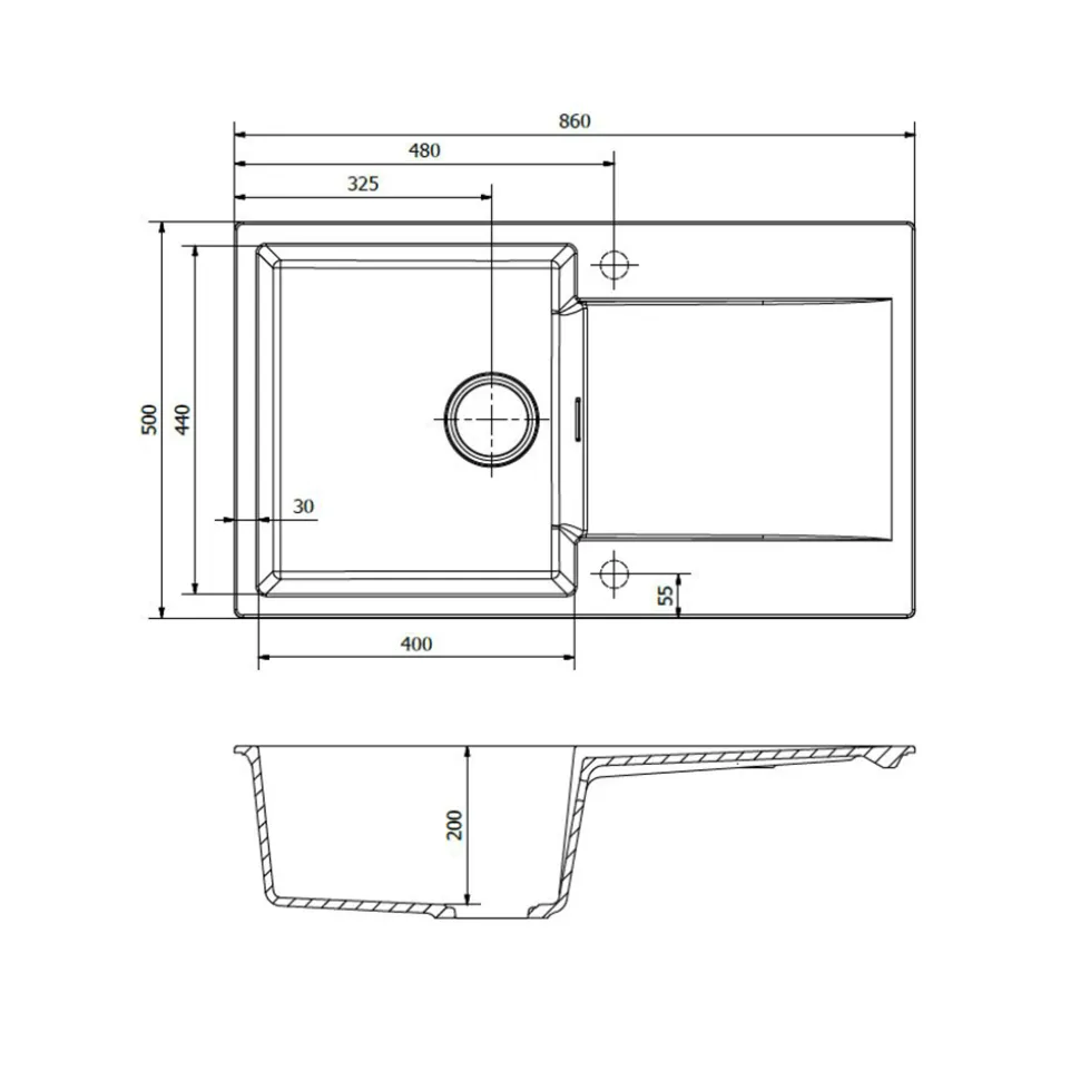 Reginox Amsterdam Compact Single Bowl Granite Composite Kitchen sink & Waste Kit with Reversible Drainer - 860 x 500mm