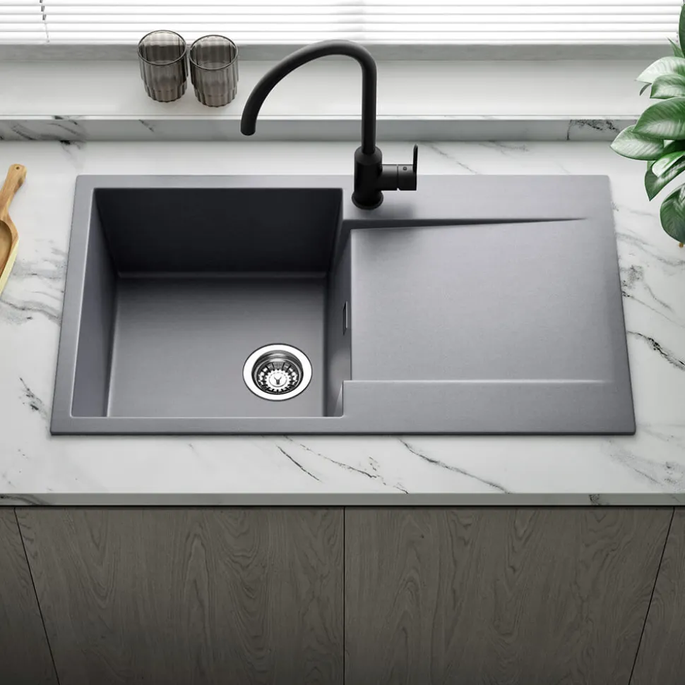 Reginox Amsterdam Compact Single Bowl Granite Composite Kitchen sink & Waste Kit with Reversible Drainer - 860 x 500mm