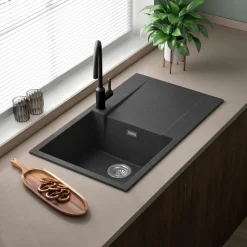 Reginox Amsterdam Compact Single Bowl Granite Composite Kitchen sink & Waste Kit with Reversible Drainer - 860 x 500mm