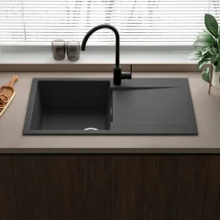 Reginox Amsterdam Compact Single Bowl Granite Composite Kitchen sink & Waste Kit with Reversible Drainer - 860 x 500mm