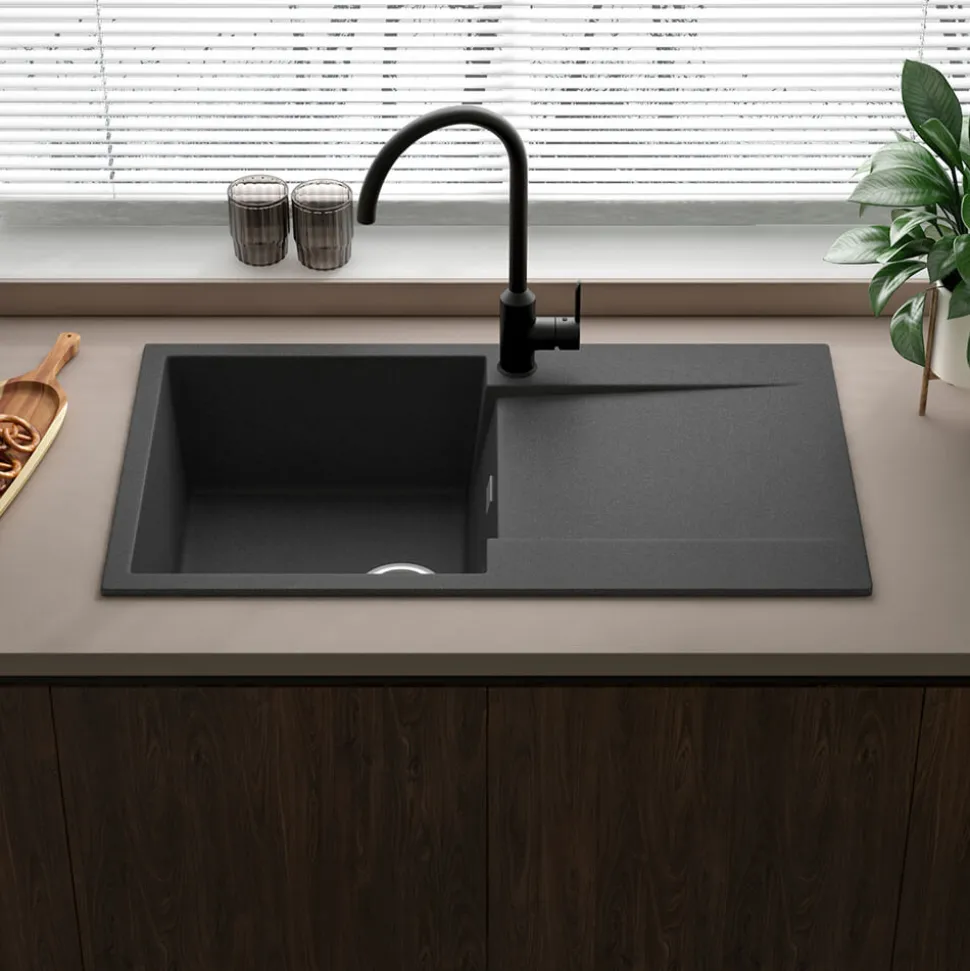 Reginox Amsterdam Compact Single Bowl Granite Composite Kitchen sink & Waste Kit with Reversible Drainer - 860 x 500mm