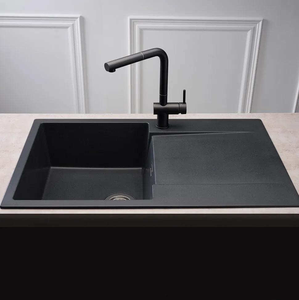 Reginox Amsterdam Compact Single Bowl Granite Composite Kitchen sink & Waste Kit with Reversible Drainer - 860 x 500mm
