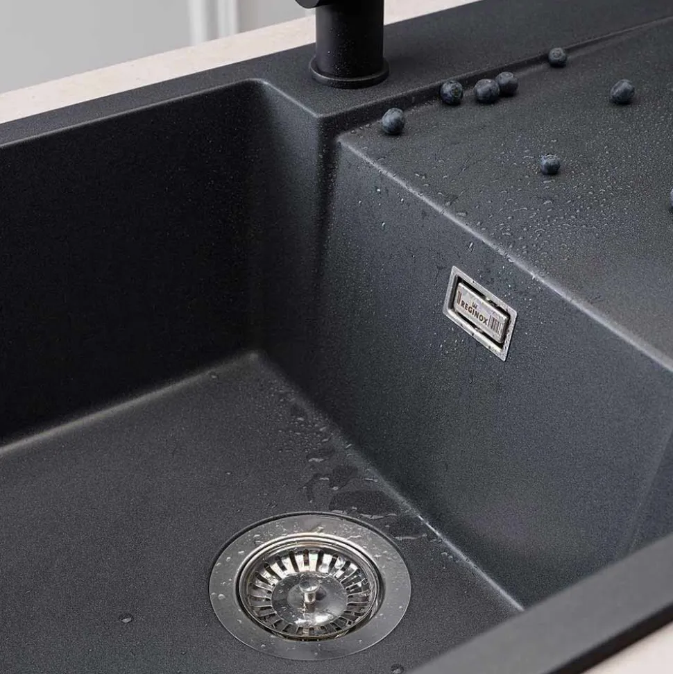 Reginox Amsterdam Compact Single Bowl Granite Composite Kitchen sink & Waste Kit with Reversible Drainer - 860 x 500mm